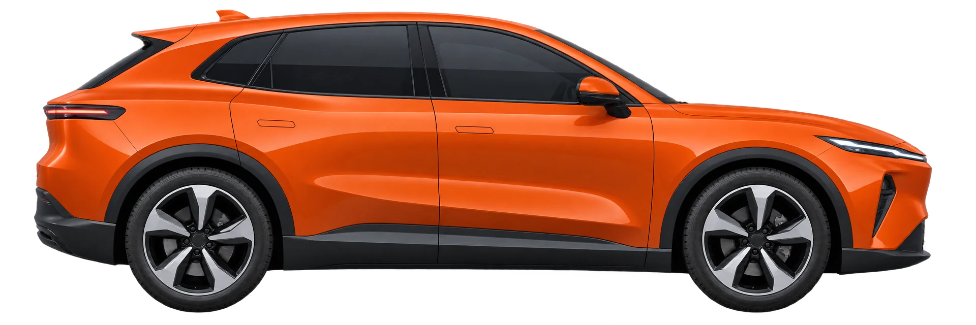 A fictional modern electric crossover in side view — the swatches change the paint