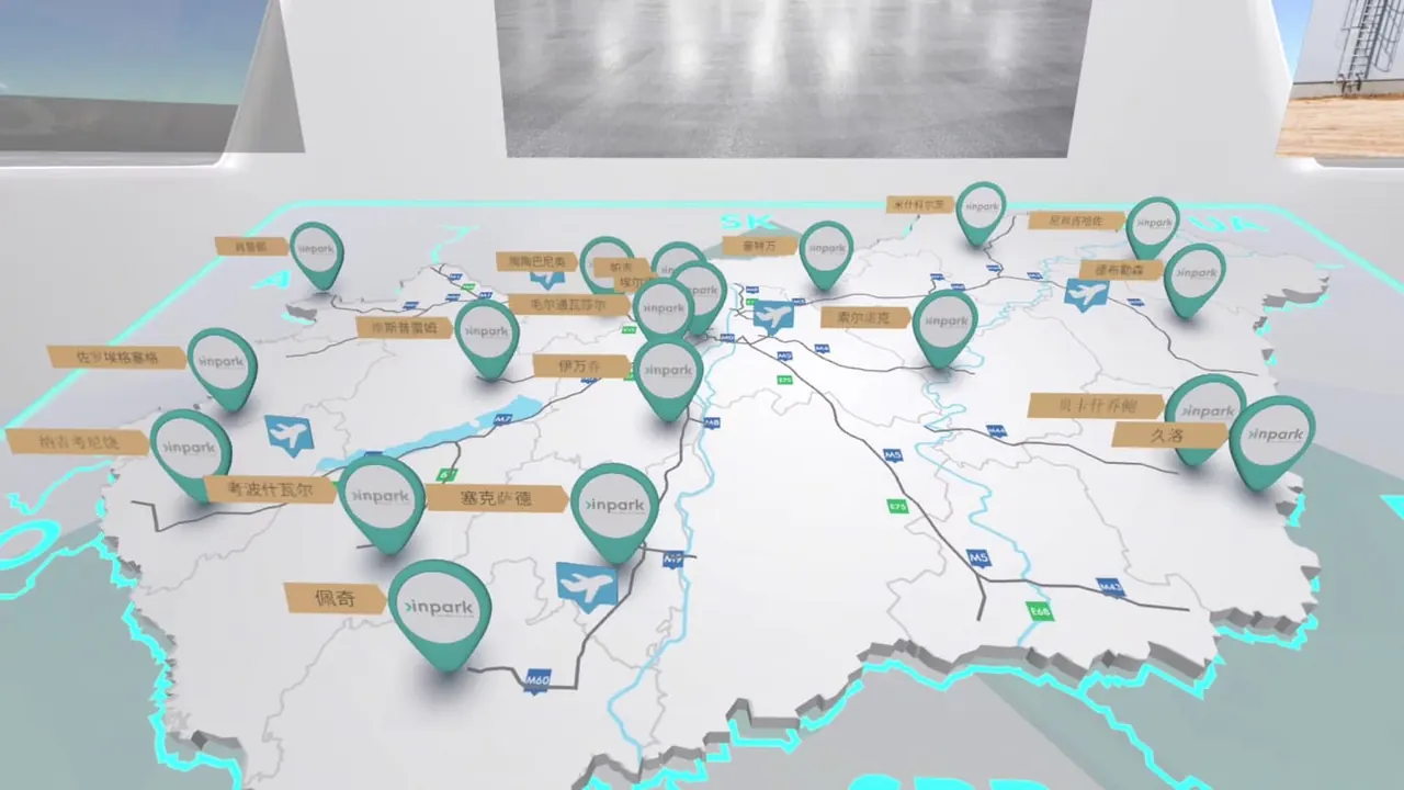 The VR map: industrial park markers on the map of Hungary