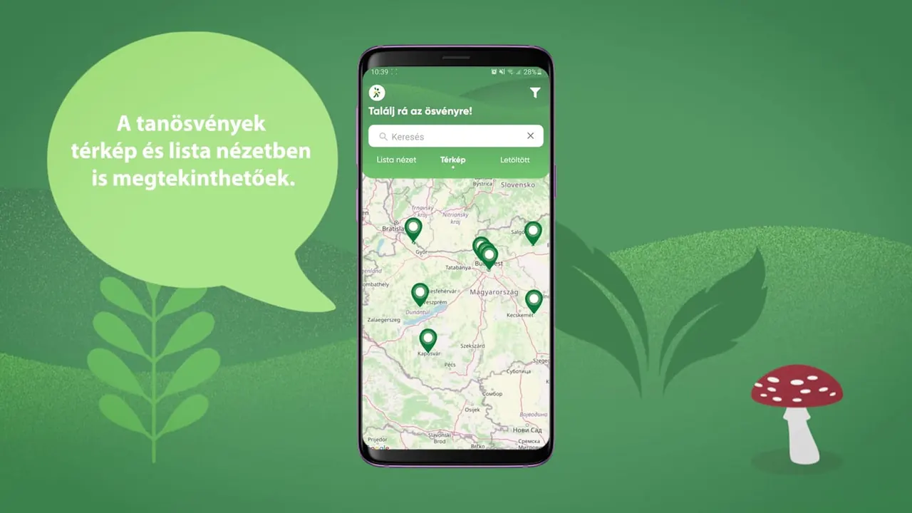 Az e-tanösvények listája és térképe a telefonon