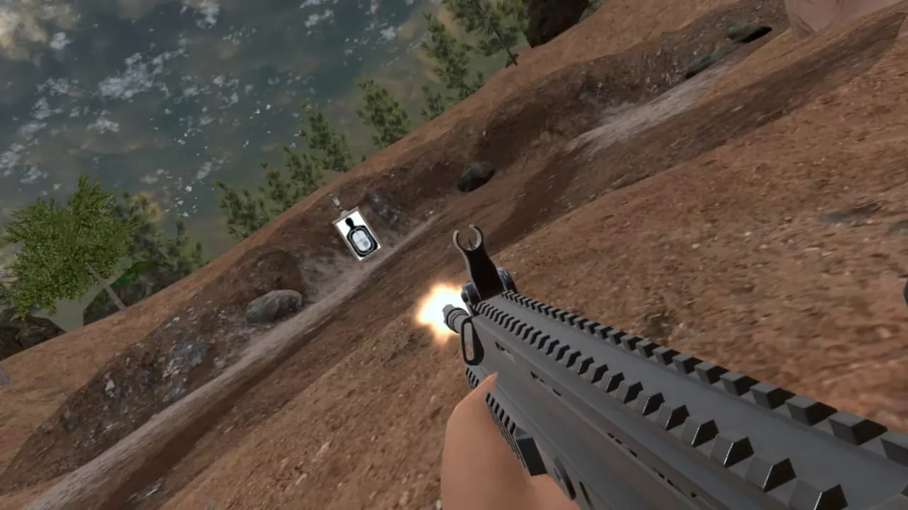 Bren 2 VR: muzzle flash of the rifle on the virtual range